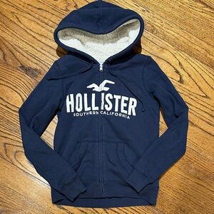 Hollister Navy Blue Sherpa Zip-Up Hoodie size XXS